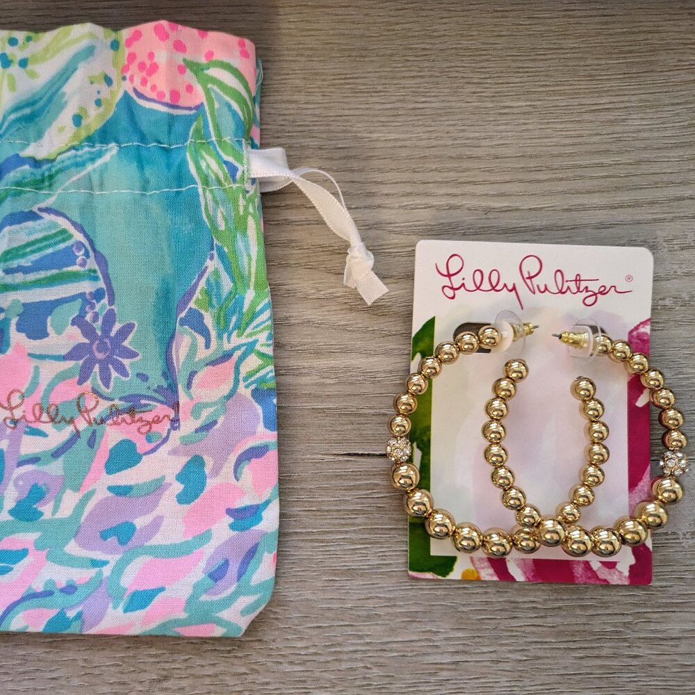 NWT Lilly Pulitzer gold metallic earrings bateau hoops